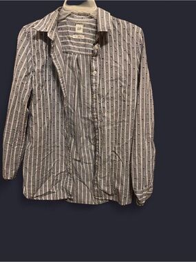 GAP Blue and White Striped Button-Up with Dot Accent